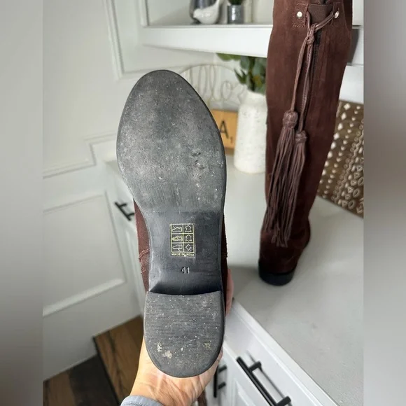 Free People Mahogany Suede Knee-High Fringe Maddox Boots -Size 41 US 10 - Picture 11 of 12